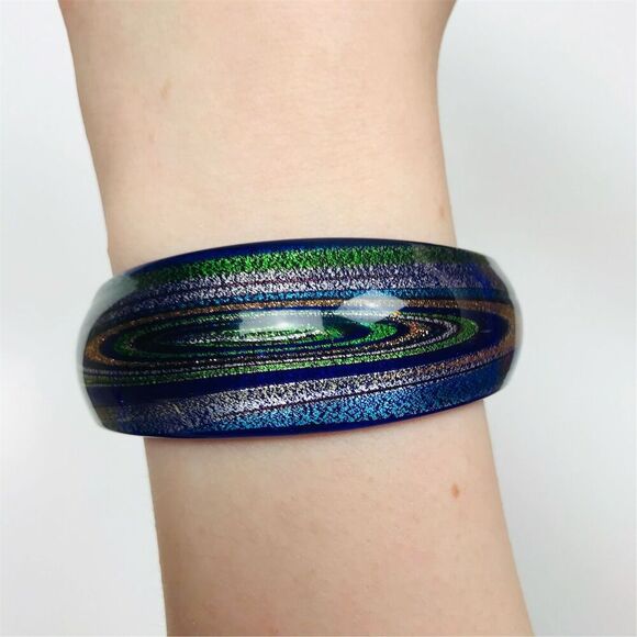 Vintage Cobalt Blue Blown Glass Handmade Cuff Bracelet - Picture 1 of 2